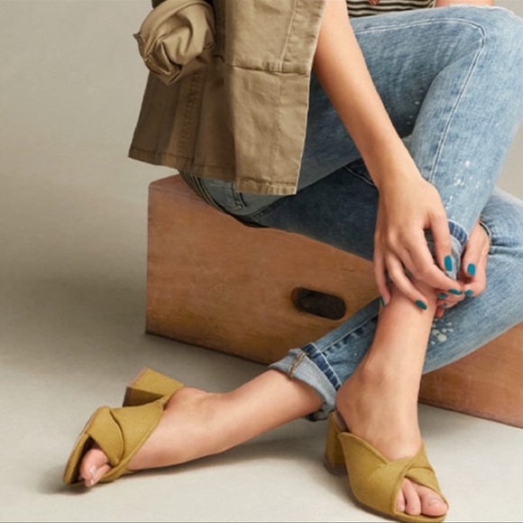 CAbi Shoes Cabi Marigold Mustard Yellow Chunky Heel Shoes Sandals